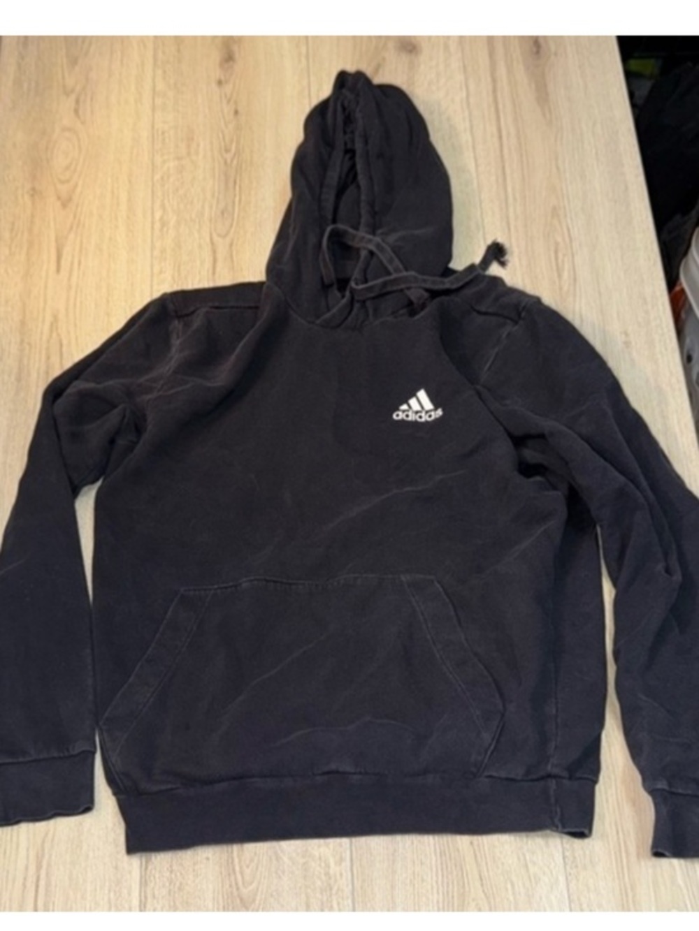 adidas Black Pullover Hoodie with White Logo hooded sweatshirt sweater